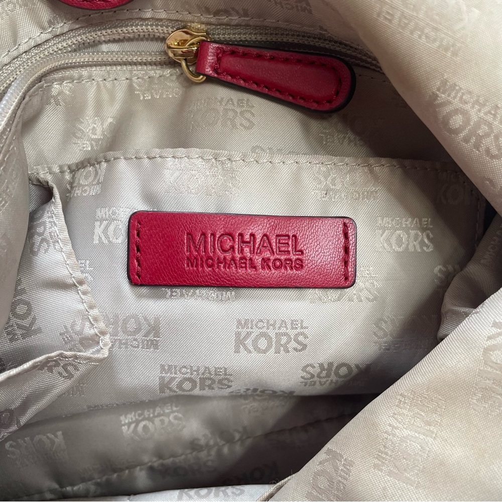 Michael Kors Red Leather Shoulder Hobo with Gold Double Chain Strap - Picture 2 of 15